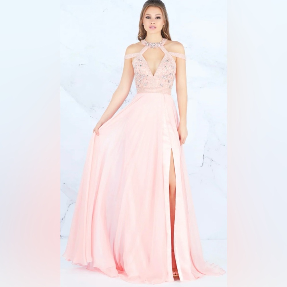 Mac Duggal Strappy Beaded Bodice Down in Blush Pink   Size 8